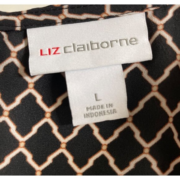 Liz Claiborne Black White Diamond Pattern w/ Bold Red Floral Print Womens Size L - Picture 8 of 9